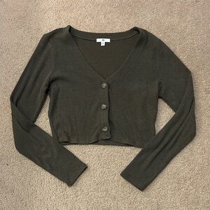 BP. Olive Ribbed Brushed V-Neck Crop Cardigan